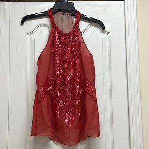 Elie tahari red sequins embellished halter top